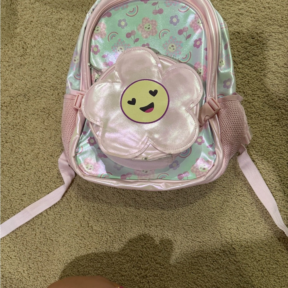 Girls Pink Iridescent Flower Backpack